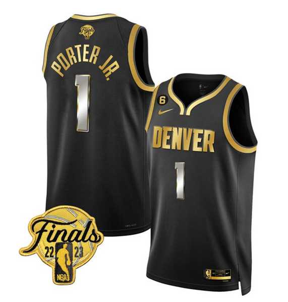 Men%27s Denver Nuggets #1 Michael Porter Jr. Black 2023 Finals Collection With NO.6 Patch Stitched Basketball Jersey Dzhi